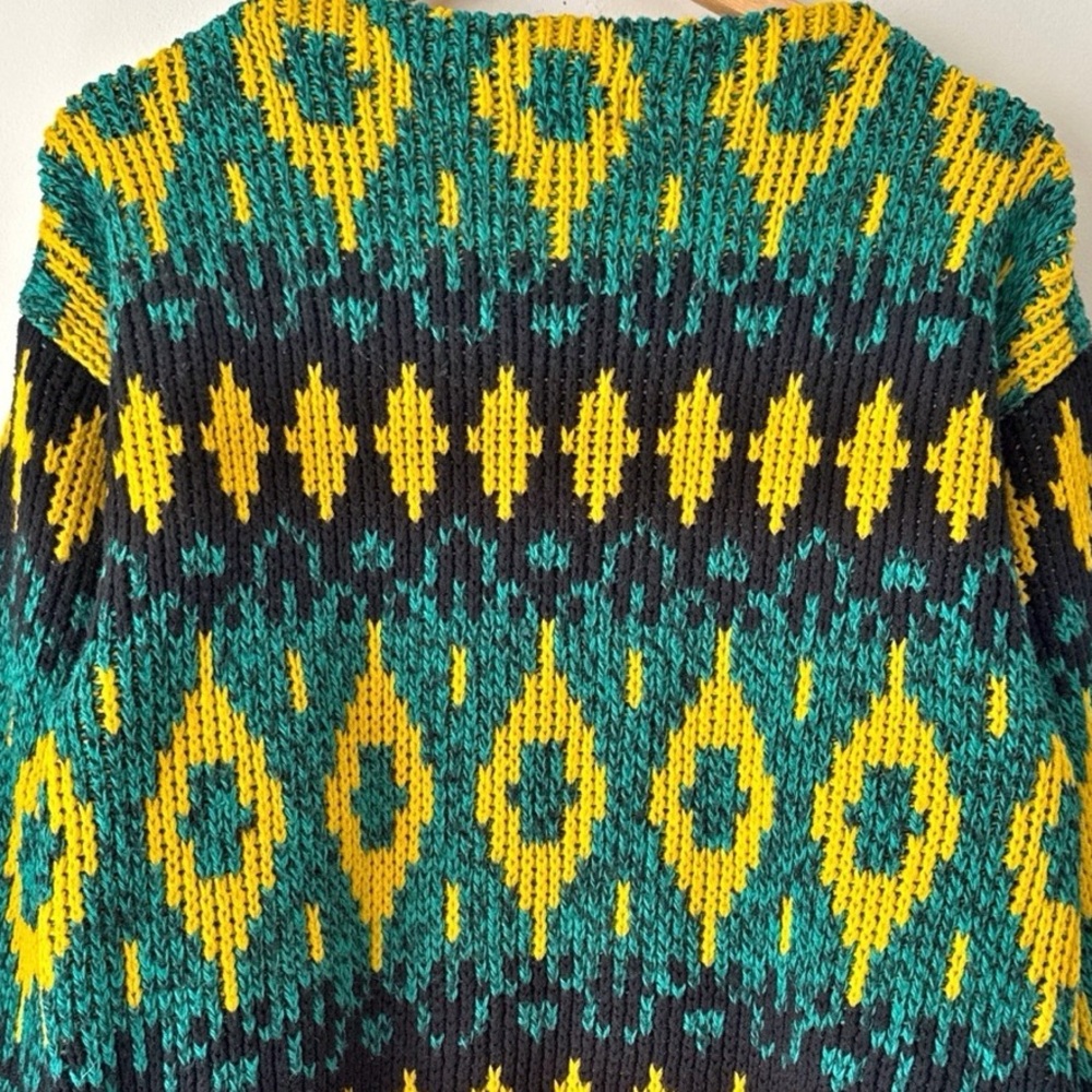 Vintage 80s 90s Grandpa Sweater Chunky Knit Oversized Pullover Colorful Size M - Picture 11 of 12